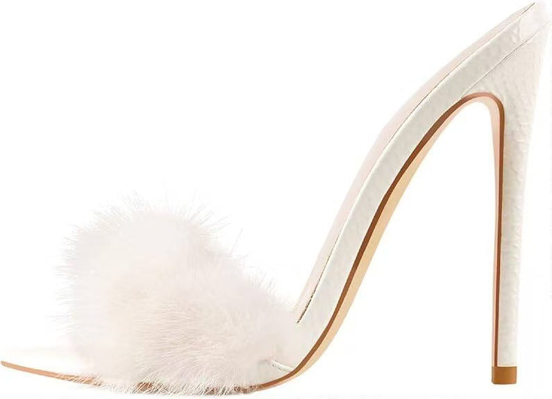 MULES À TALONS AIGUILLES EFFET FOURRURE