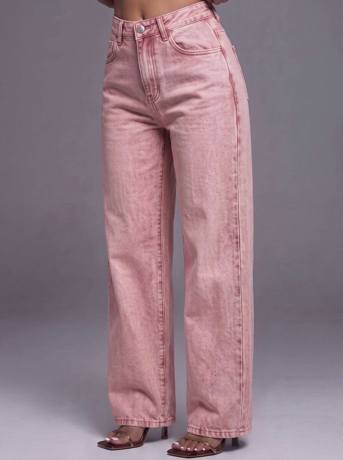 PANTALON EFFET JEAN DROIT À TAILLE HAUTE