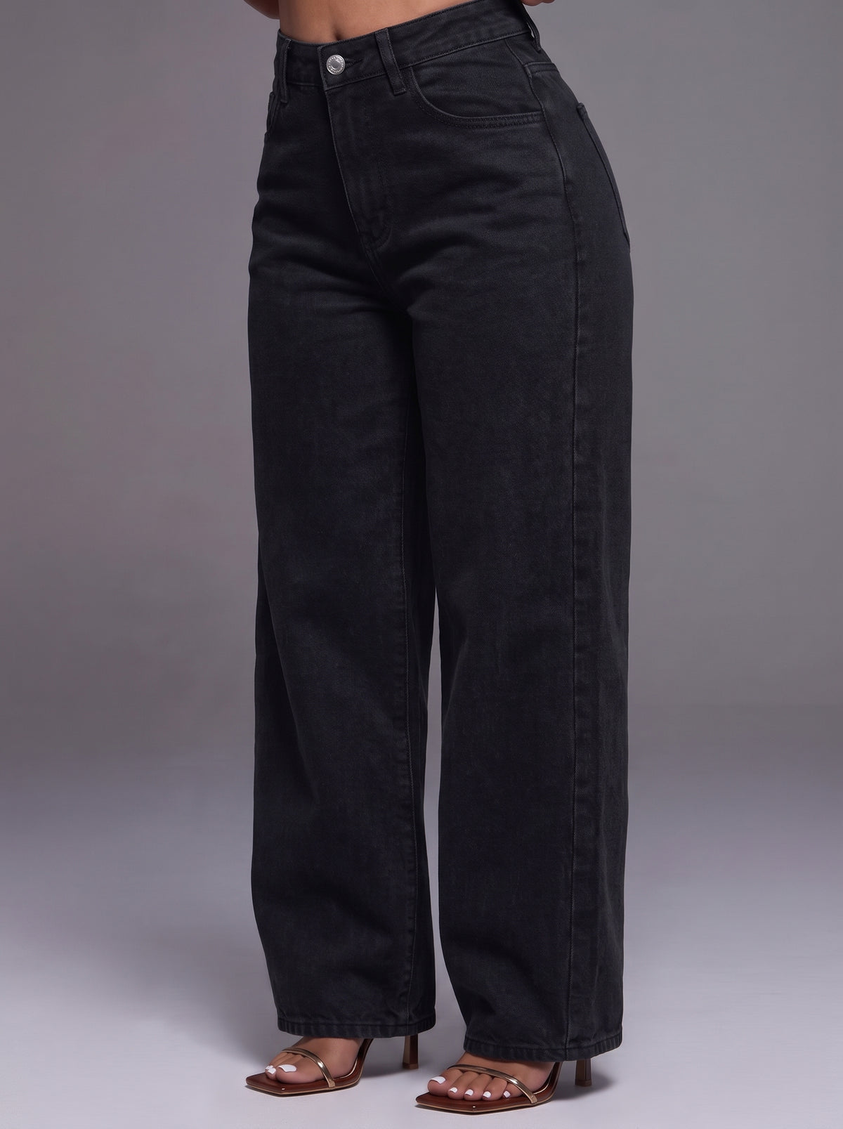 PANTALON EFFET JEAN DROIT À TAILLE HAUTE