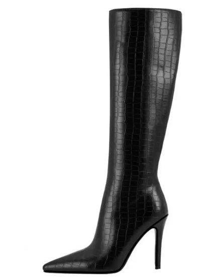 BOTTES HAUTES EFFET CROCO À TALON AIGUILLE