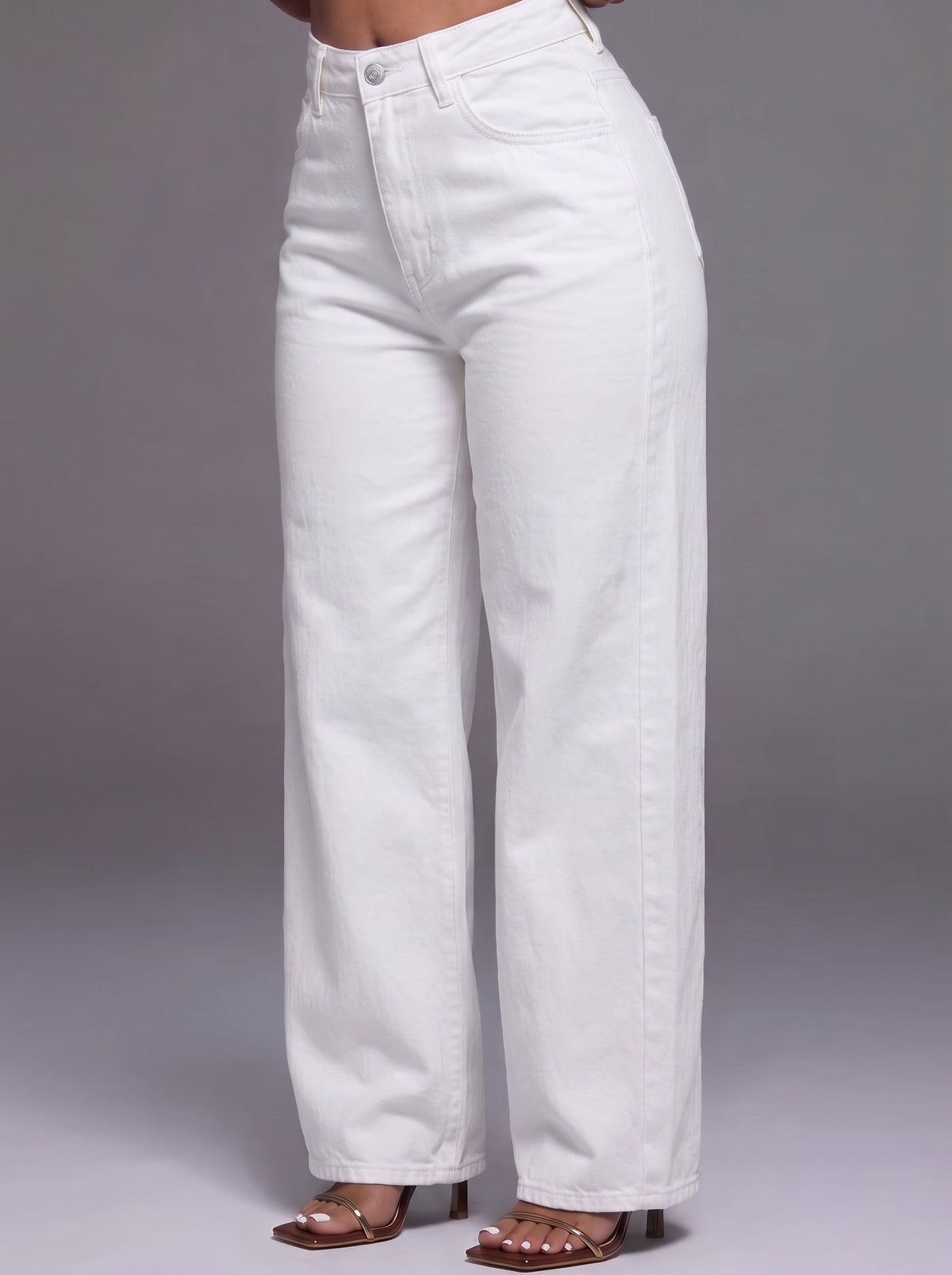 PANTALON EFFET JEAN DROIT À TAILLE HAUTE