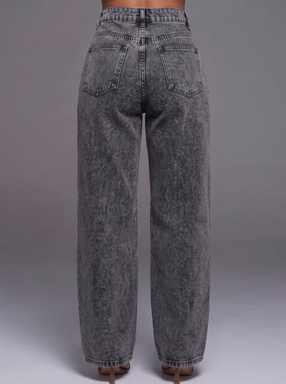 PANTALON EFFET JEAN DROIT À TAILLE HAUTE