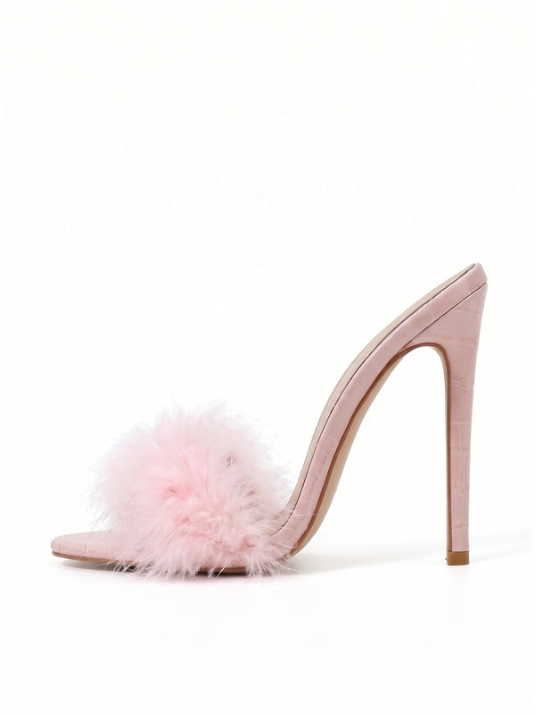MULES À TALONS AIGUILLES EFFET FOURRURE