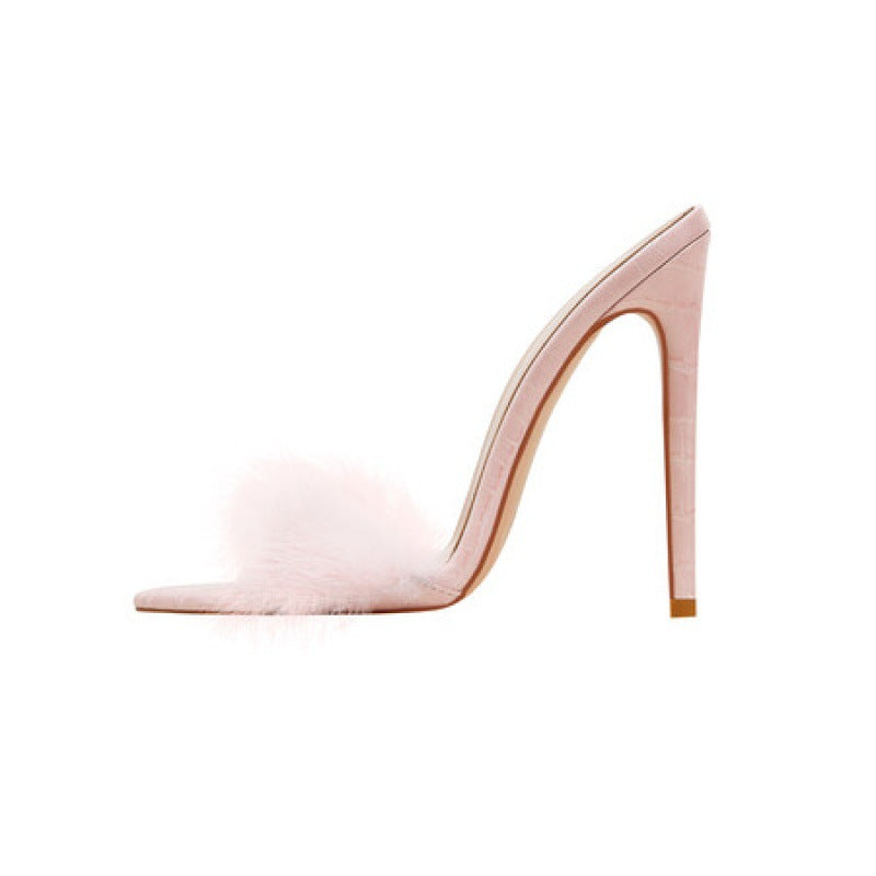 MULES À TALONS AIGUILLES EFFET FOURRURE