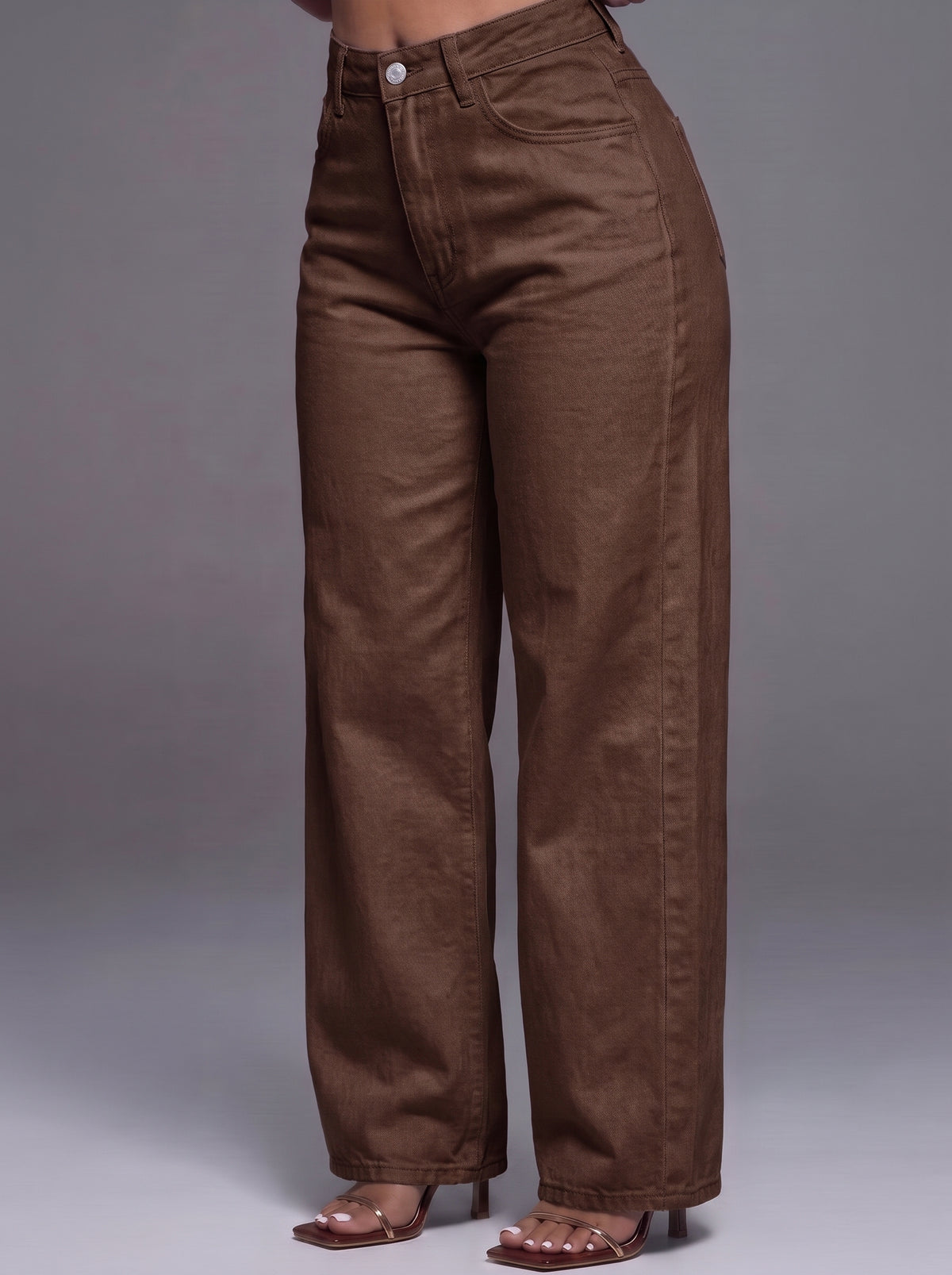 PANTALON EFFET JEAN DROIT À TAILLE HAUTE