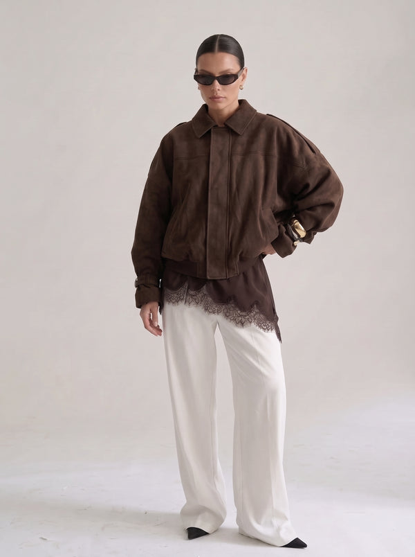 BLOUSON STYLE AVIATEUR À MANCHES CHAUVE-SOURIS